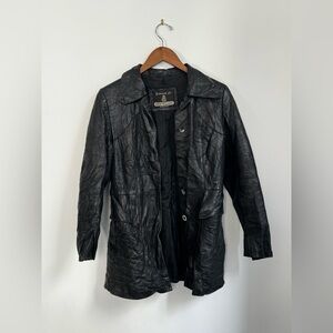 Women’s Black Leather Button-Front Jacket